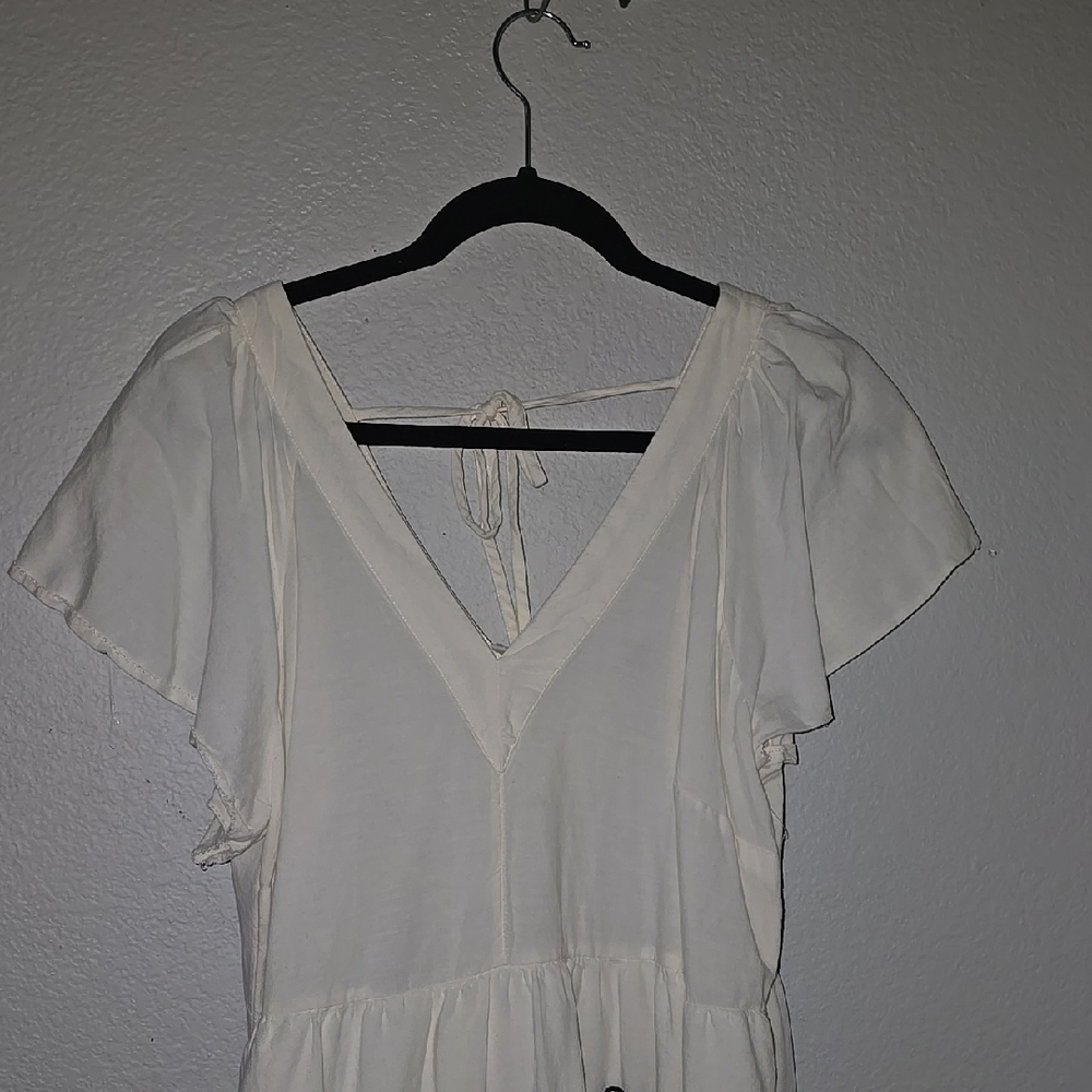 White V-Neck Flutter Sleeve Blouse
